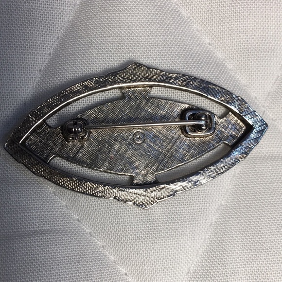 Vintage Victorian Style Marcasite Marquise Mother Of Pearl Oval Shape Pin Brooch - Picture 6 of 6